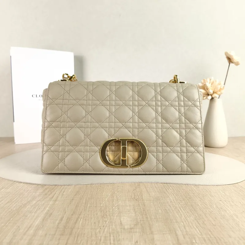 DIOR Shoulder Bag Caro Chain Bag Taupe Calfskin Large 28.5 × 10 × 17.5 cm