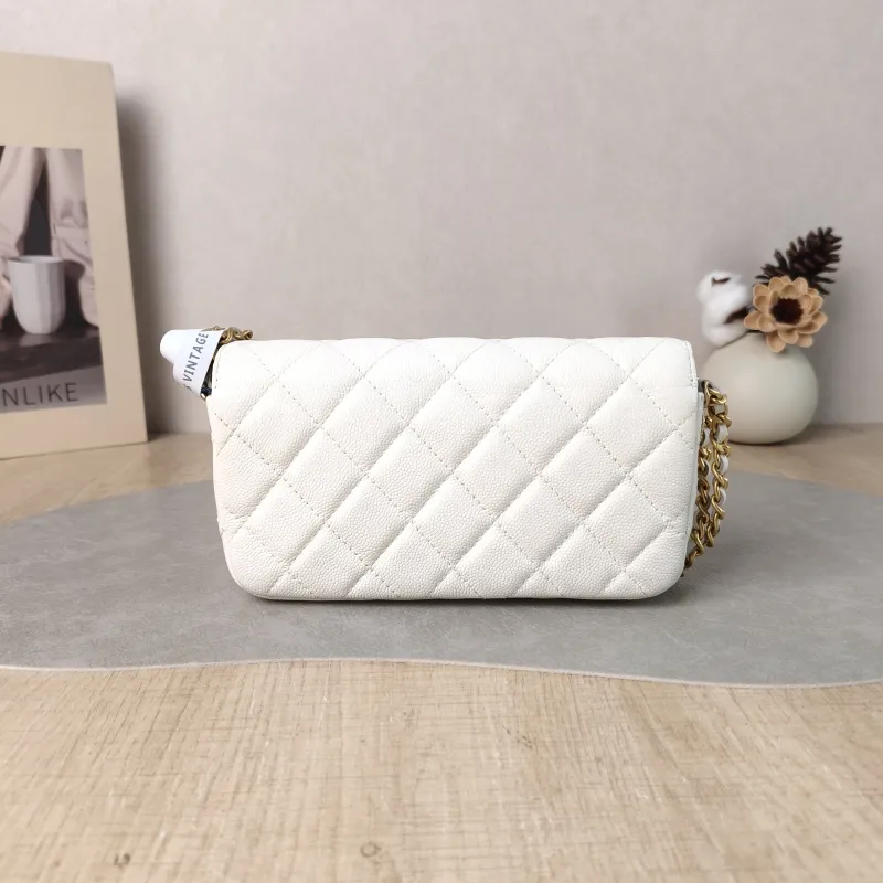 Chanel Crossbody Bag Crossbody Bag White Gold Grained Calfskin One Size 17 × 3 × 9.5 cm — cover view 4 of 5