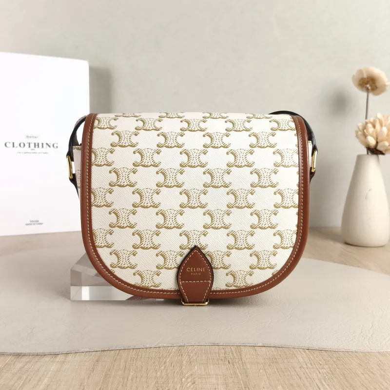 CELINE Crossbody Bag FOLCO White PVC Medium 18.5 × 8 × 17 cm