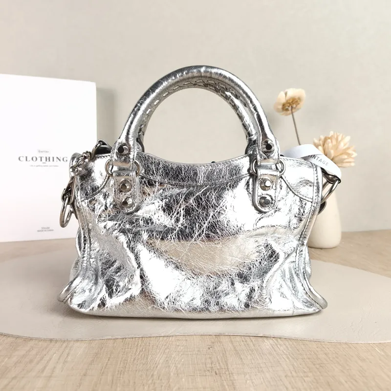 BALENCIAGA Crossbody Bag Classic City Silver Lambskin Mini 24 × 10 × 16 cm — cover view 2 of 5