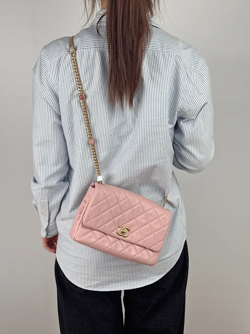 Chanel Crossbody Bag Pink Crossbody Bag Pink Lambskin One Size 23 × 5 × 16 cm — on-model view 1 of 2