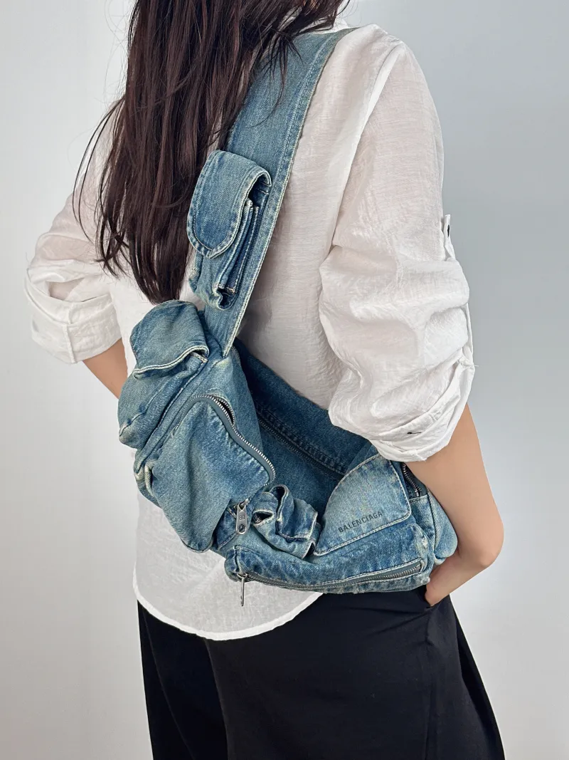 BALENCIAGA Shoulder Bag Superbusy Shoulder Bag Blue Small 37 × 12 × 13 cm — on-model view 2 of 2