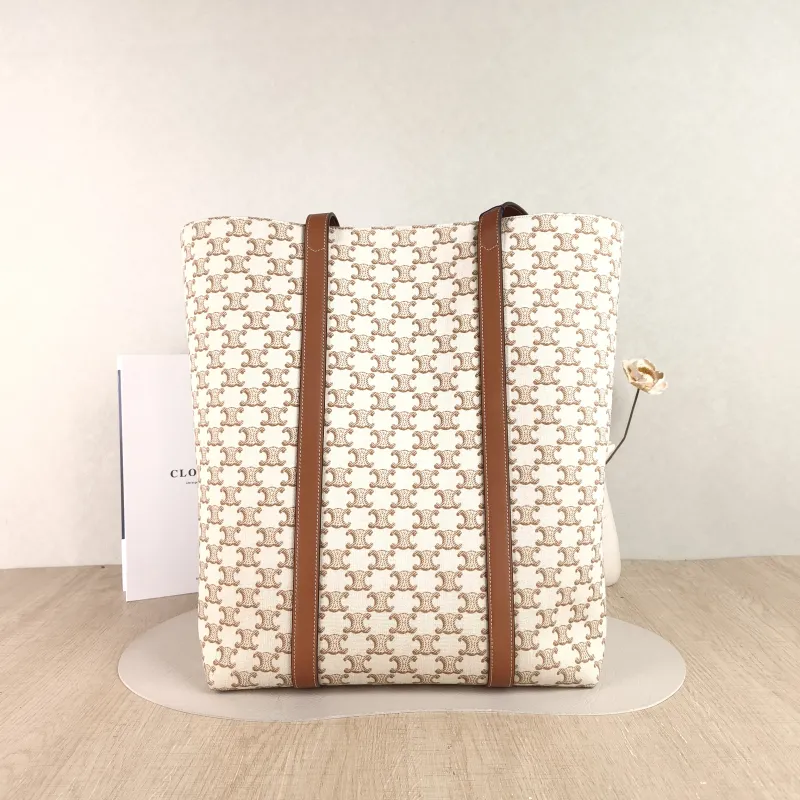 CELINE Shoulder Bag soft shopper Shoulder Bag Brown White Calfskin 31 × 12 × 38 cm — cover view 4 of 4