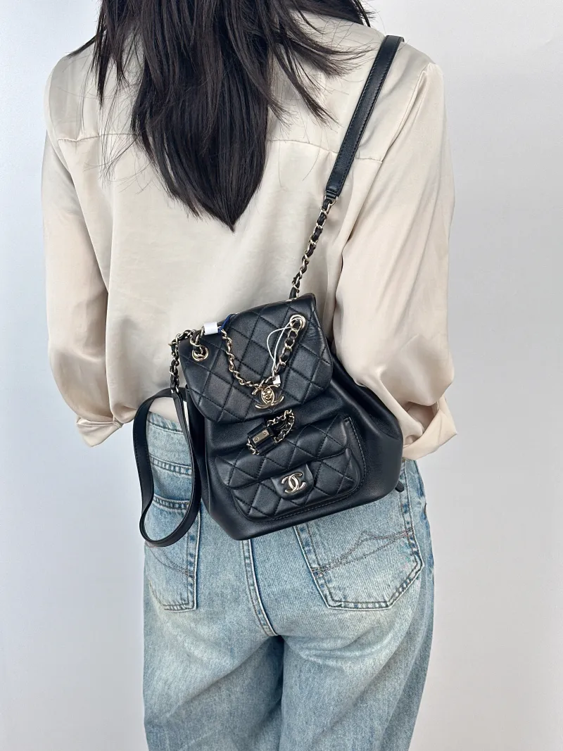 Chanel Backpack Duma Black Lambskin Small18 × 9.5 × 19 cm — on-model view 3 of 3