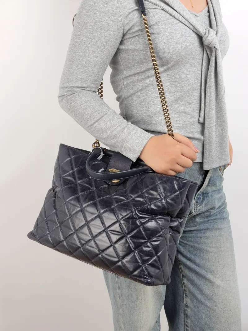 Chanel Top Handle Bag Top Handle Bag Navy Waxed Leather 32 × 12 × 23 cm 23 — on-model view 1 of 2