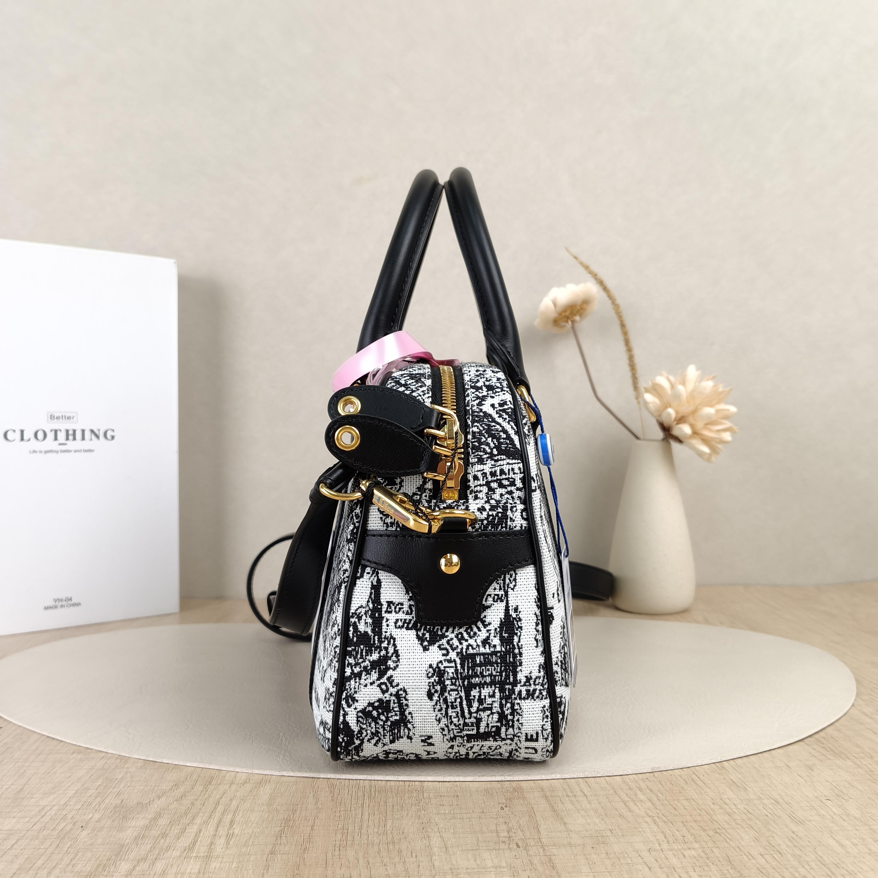 DIOR Top Handle Bag D-Vibe Bowling Bag White Canvas Medium25 × 9.5 × 16 cm — cover view 8 of 8