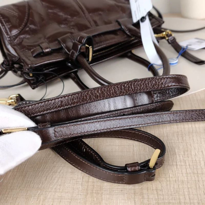 PRADA Top Handle Bag Bonnie Soft Lux Brown Waxed Leathermini23.5 × 9 × 12 cm — detail view 5 of 12