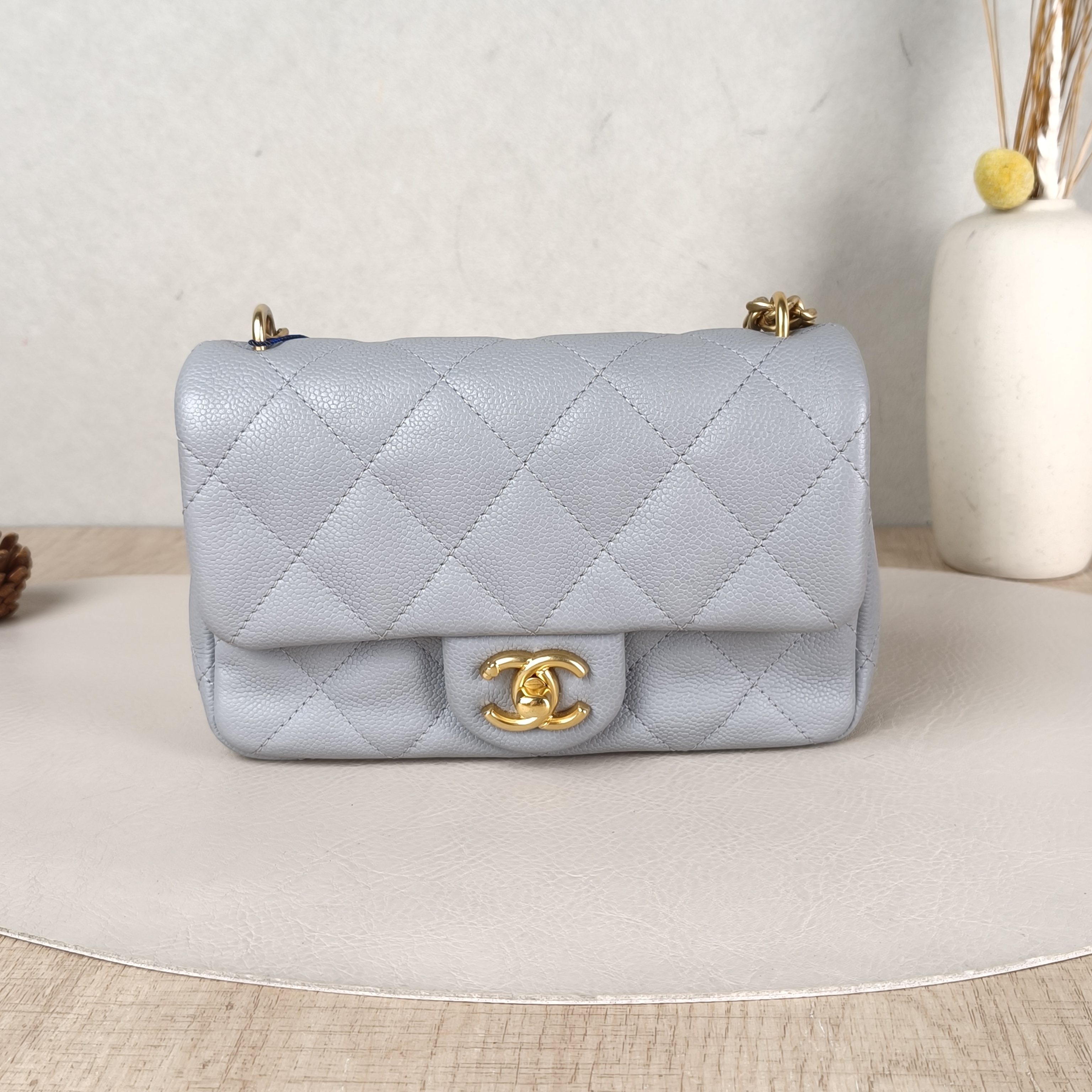 Chanel Crossbody Bag Classic Flap Large Mini CF Mini Grey Grained Calfskin mini20 × 6 × 12 cm