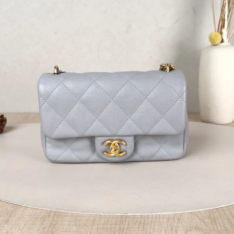 Chanel Crossbody Bag Classic Flap Large Mini CF Mini Grey Grained Calfskin mini20 × 6 × 12 cm