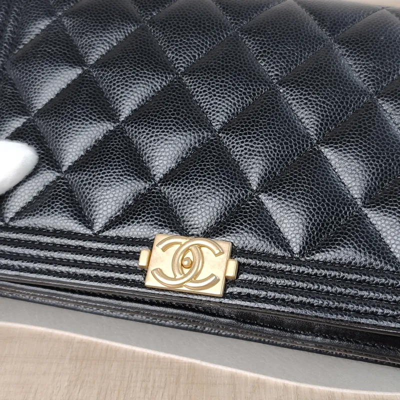 Chanel Crossbody Bag Le Boy​ WOC Black Grained Calfskin Mini 19.2 × 3.5 × 12.3 cm — detail view 13 of 13