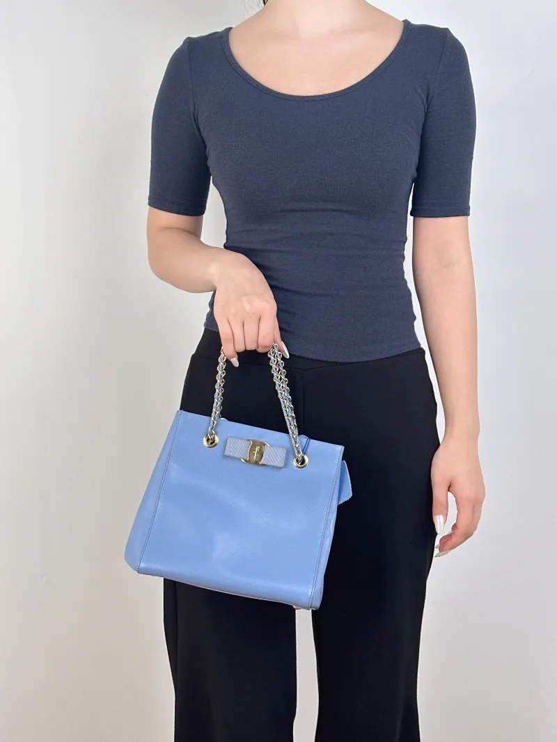 FERRAGAMO Shoulder Bag Tote Bag Blue Calfskin One Size20 × 14 × 20 cm — on-model view 3 of 3