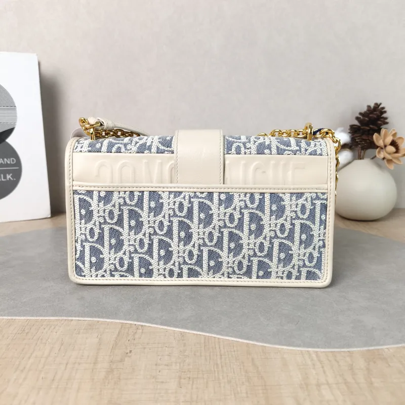 DIOR Crossbody Bag 30 Montaigne East-West 30 Blue Beige Calfskin，Canvas Small 21 × 6 × 12 cm — cover view 6 of 6