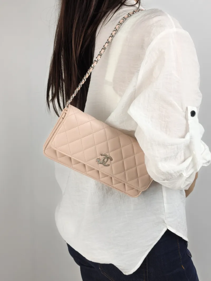 Chanel Shoulder Bag WOC Pink Lambskin One Size 22 × 3 × 11 cm — on-model view 1 of 2