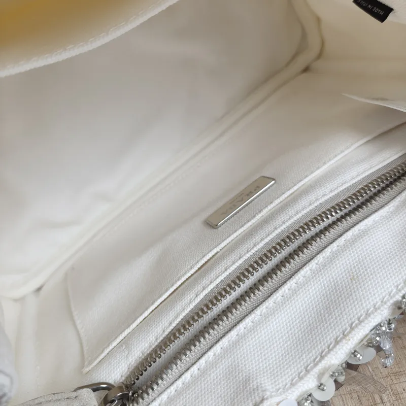 PRADA Top Handle Bag Canape White Canvas 28 × 15 × 18 cm — detail view 8 of 12