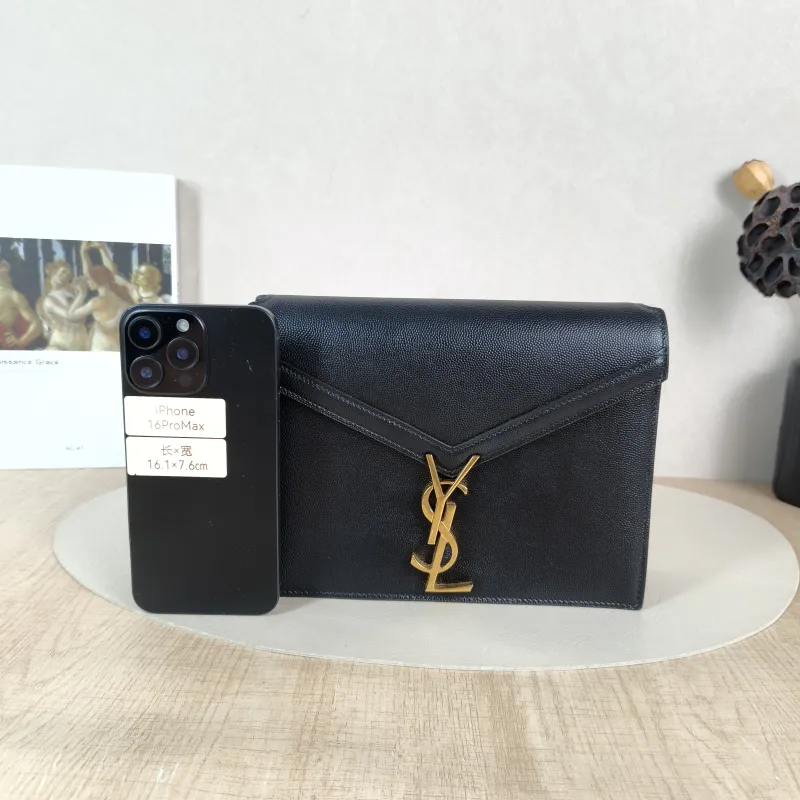 SAINT LAURENT Crossbody Bag Cassandra Black Grained Calfskin Medium 22 × 5.5 × 16.5 cm — cover view 4 of 5
