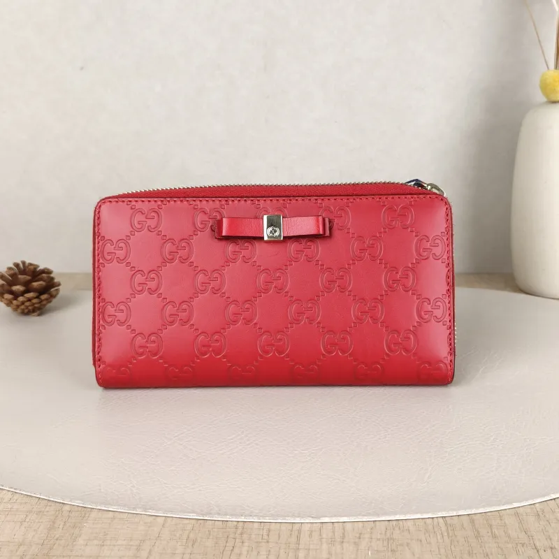 GUCCI Wallet Wallet Red Calfskin19 × 2.5 × 10 cm