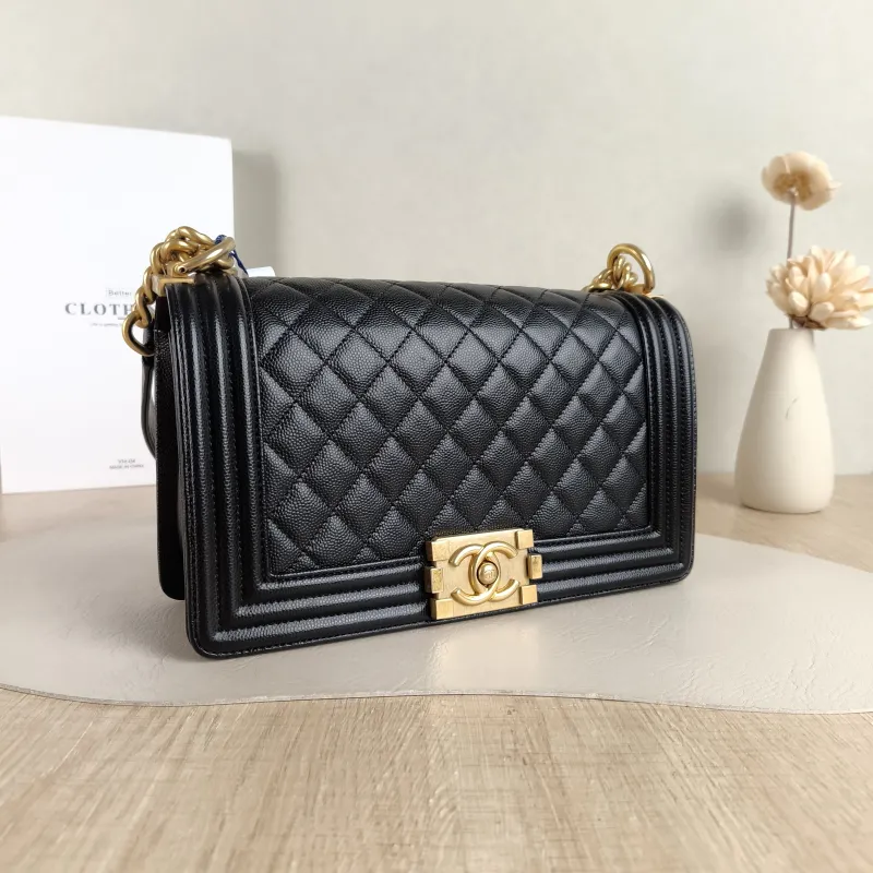 Chanel Crossbody Bag Le Boy​ Black Grained Calfskin Medium 25 × 9 × 15 cm 26 — cover view 2 of 5