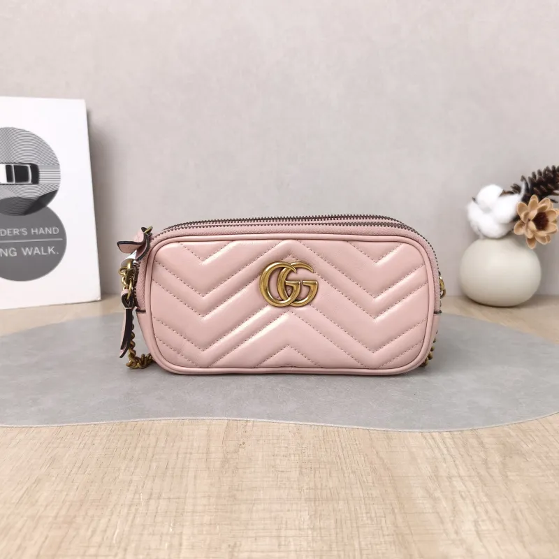 GUCCI Crossbody Bag GG Marmont Marmont Camera Bag Pink Calfskin One Size 19 × 5 × 10 cm