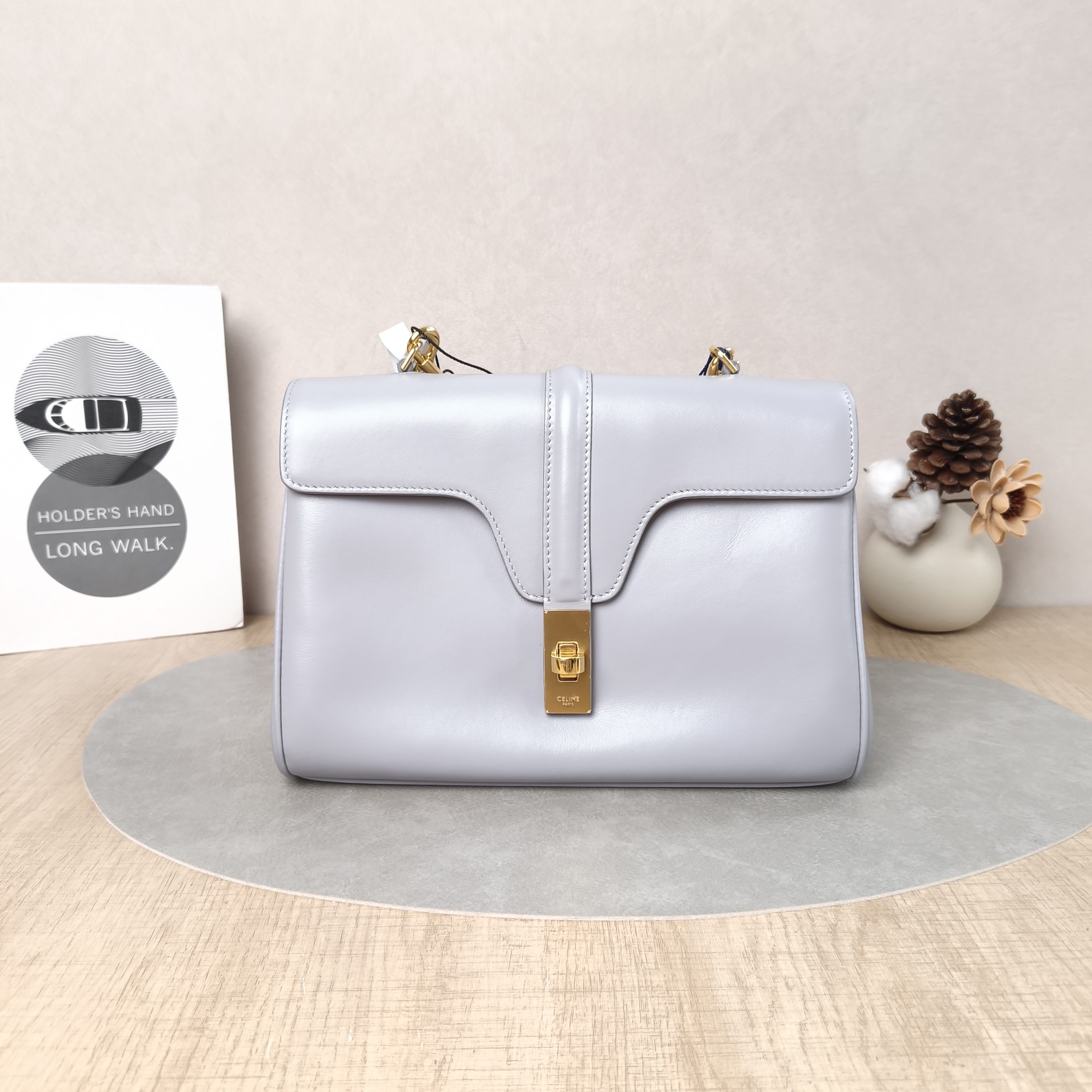 CELINE Crossbody Bag Soft 16Shoulder Bag Grey Calfskin Small23 × 9 × 15 cm