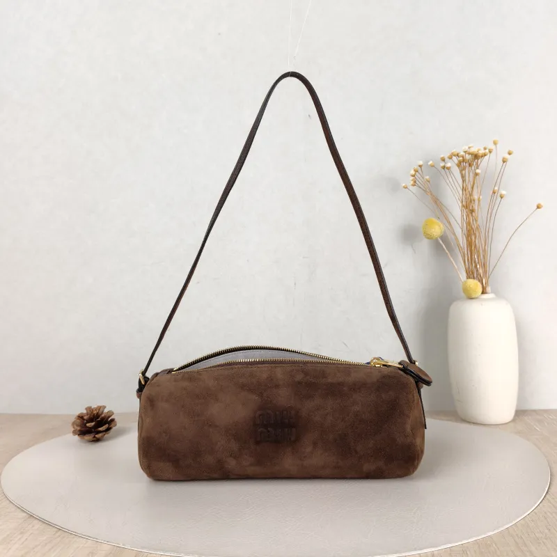 Miumiu Shoulder Bag logo Brown Suede One Size 22 × 9 × 9 cm