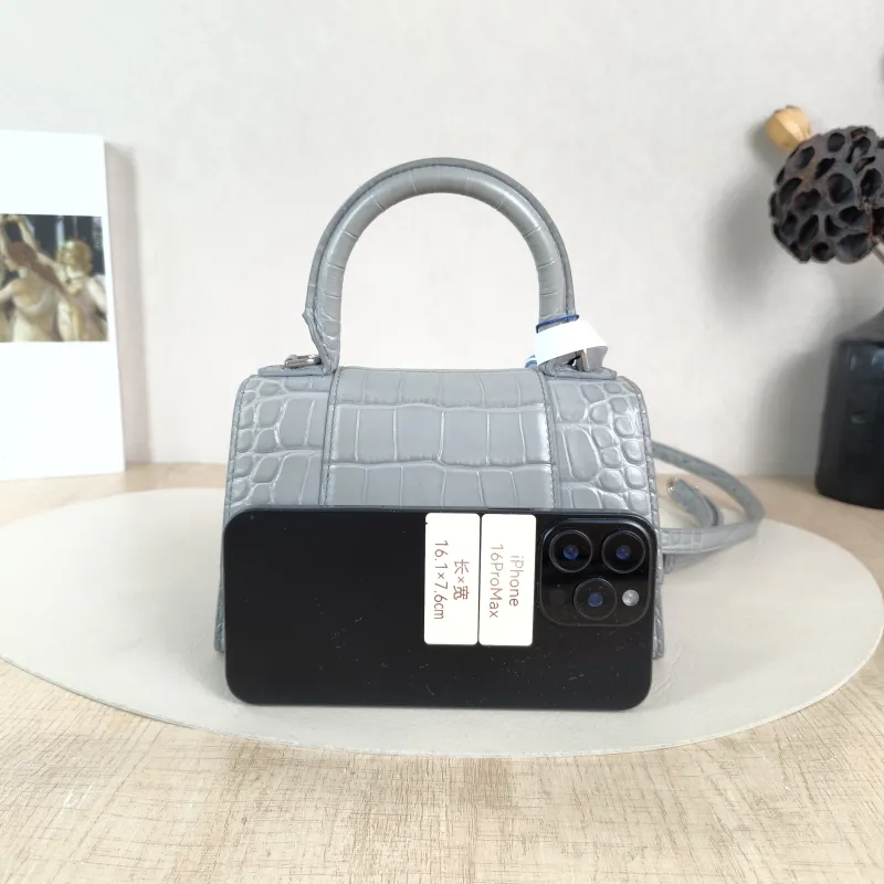 BALENCIAGA Crossbody Bag Hourglass Hourglass Bag Grey Calfskin Mini 19 × 6.5 × 12 cm — cover view 2 of 6