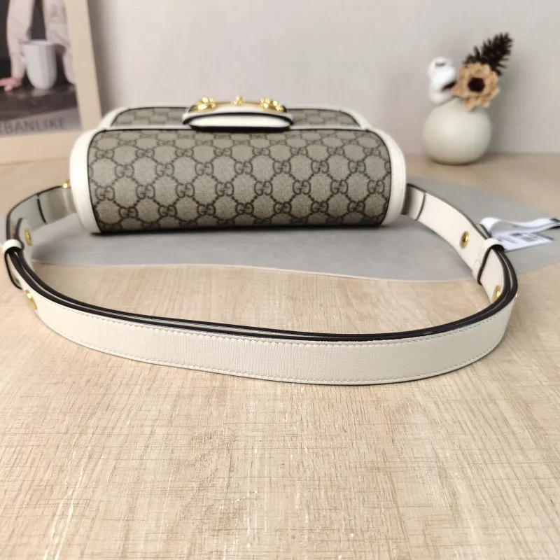 GUCCI Crossbody Bag Horsebit 1955 Horsebit Medium White Monogram PVC Medium 25 × 8 × 18 cm — detail view 2 of 14