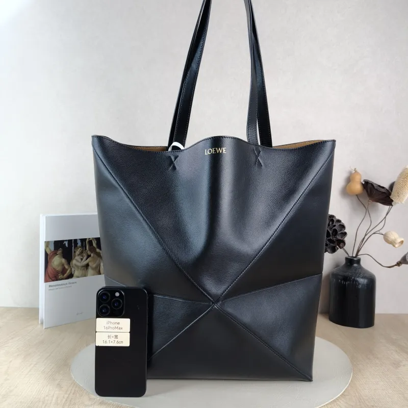 LOEWE Top Handle Bag Puzzle Fold Shopping Tote Black CC alfskin Large 42 × 41 × 18 cm — cover view 3 of 6