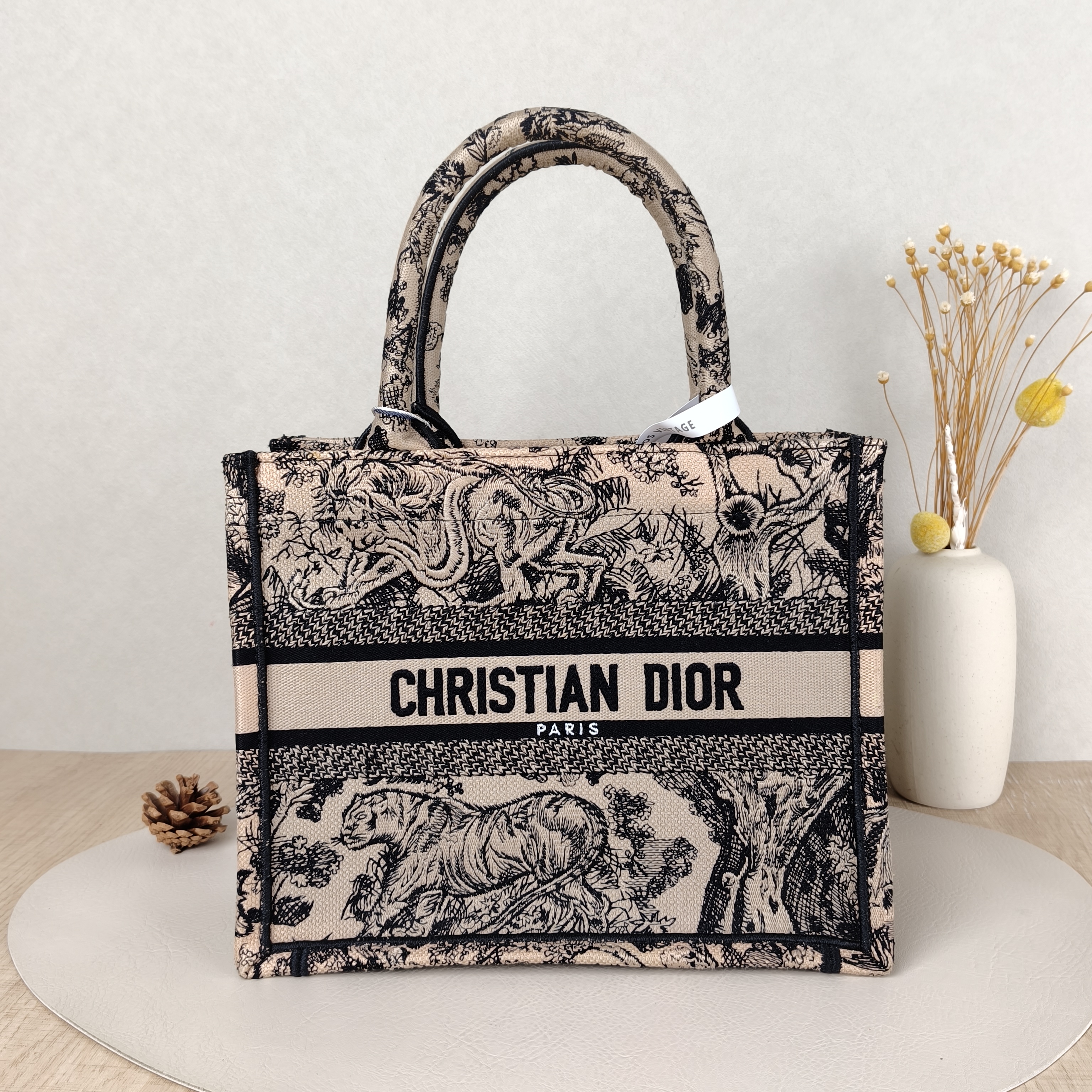 DIOR Top Handle Bag Book Tote Collection Brown Canvas Small26.5 × 14 × 22 cm