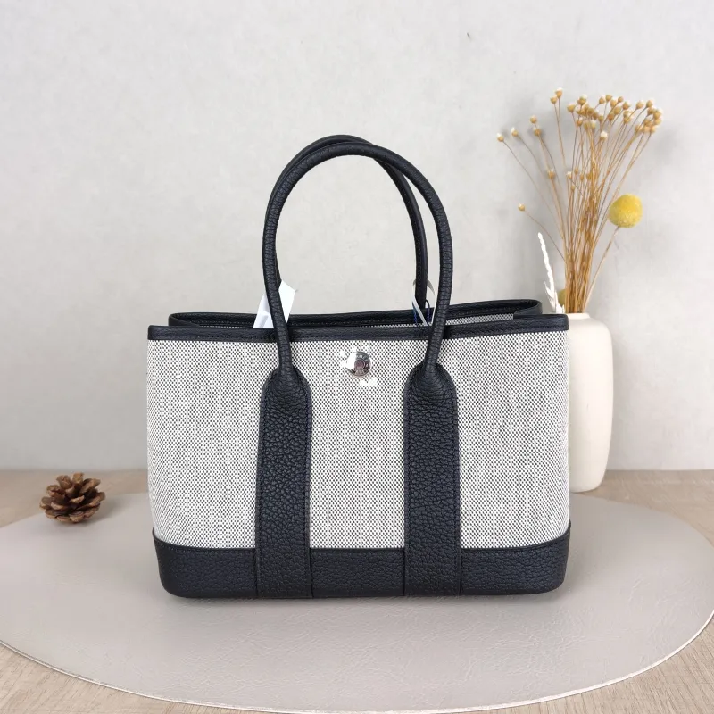 Hermès Top Handle Bag Neo Garden 23 Mini Black · Beige Canvas · Negonda Calfskinmini23 × 10 × 16 cm