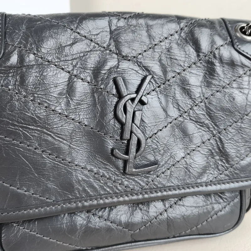 SAINT LAURENT Crossbody Bag Niki D Dark Grey Waxed Leather Calfskin Small 21 × 7.5 × 16 cm — detail view 12 of 12