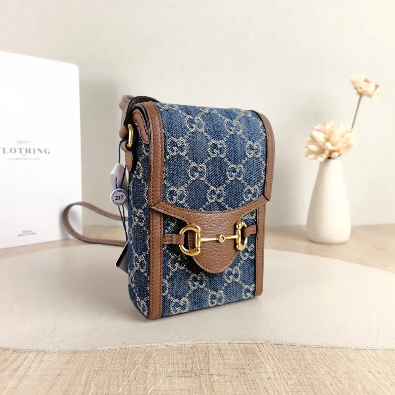 GUCCI Crossbody Bag Horsebit 1955Collection Mini Blue Brown · Calfskin Mini 11.5 × 4 × 17 cm — cover view 5 of 5