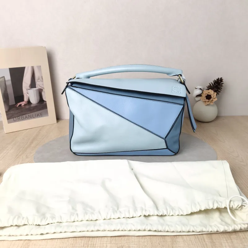 LOEWE Crossbody Bag Puzzle Blue Calfskin Medium 29 × 14 × 19.5 cm — cover view 2 of 6