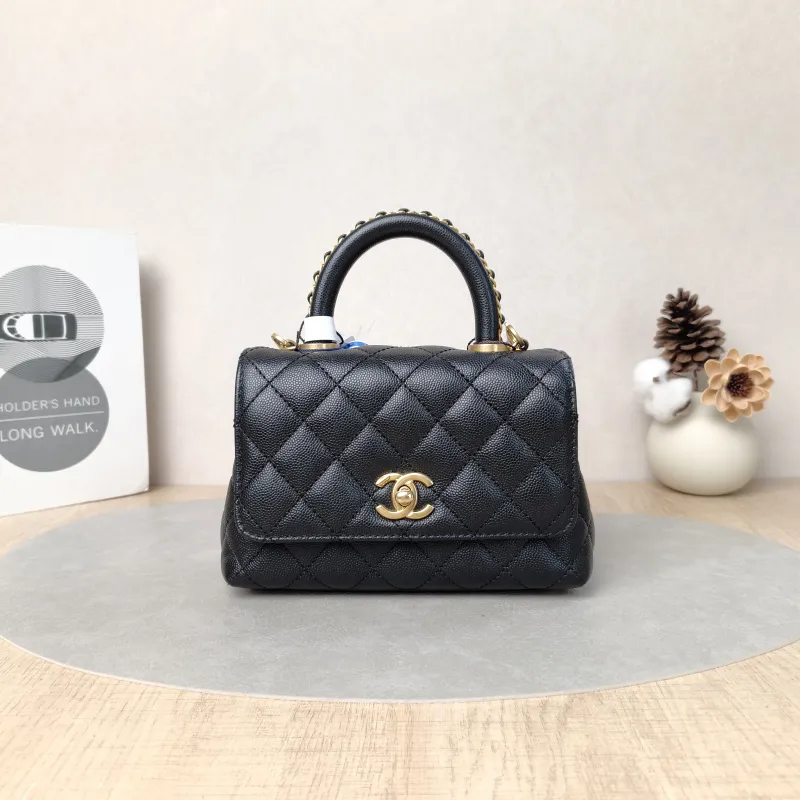 Chanel Crossbody Bag Edition coco handle Black Grained Calfskinmini19 × 9 × 13 cm