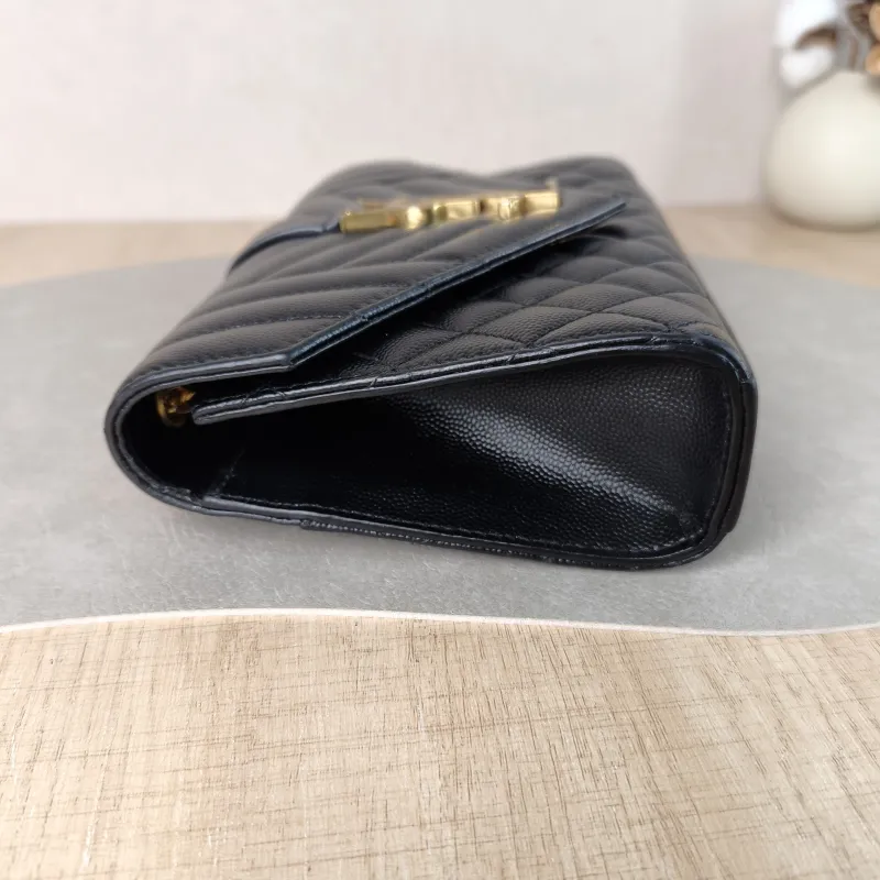 SAINT LAURENT Crossbody Bag ENVELOPE Black Grained Calfskin Small 21 × 6 × 13 cm Conditioned — detail view 4 of 12
