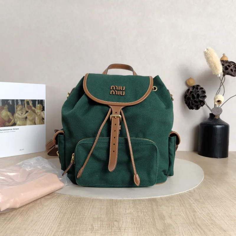 Miumiu Backpack Backpack Green Canvas Large25 × 14 × 25 cm — detail view 12 of 16