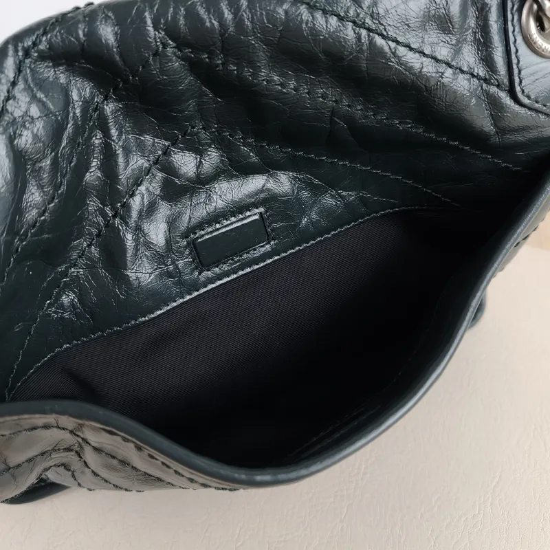 SAINT LAURENT Crossbody Bag Niki D Green Waxed Leather Medium 28 × 8.5 × 20 cm — detail view 8 of 13