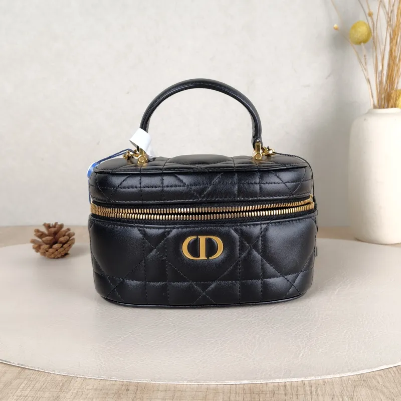 DIOR Crossbody Bag Caro Vanity Cosmetic Bag Black SL ambskinmini16.5 × 8.5 × 10 cm