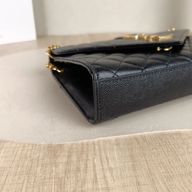 SAINT LAURENT Crossbody Bag ENVELOPE Black Grained Calfskin Small 21 × 6 × 13 cm — detail view 4 of 12