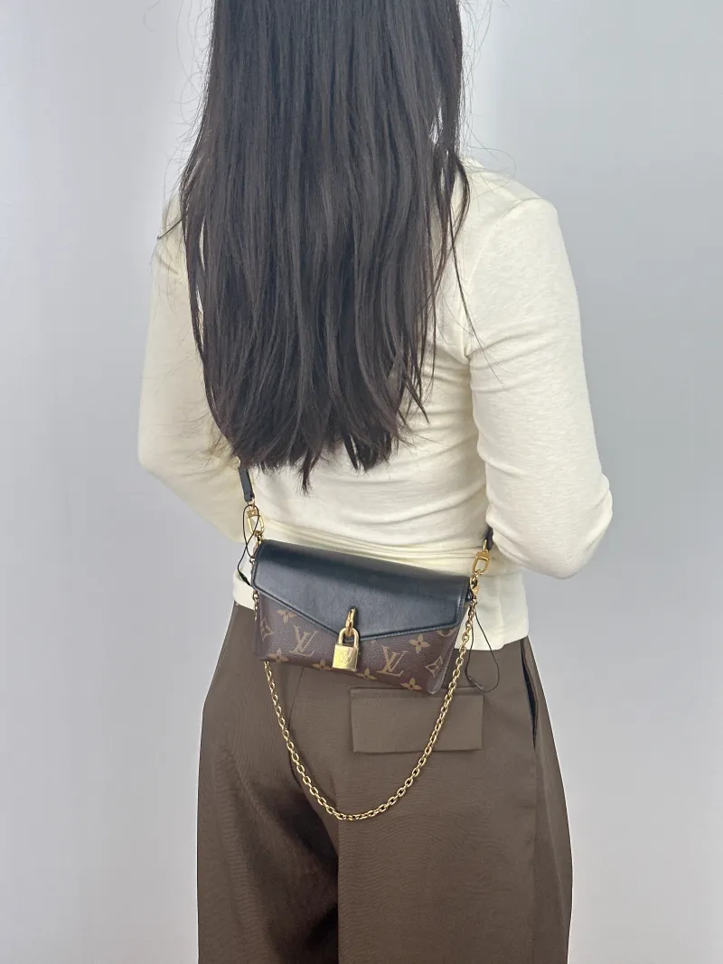 Louis Vuitton Shoulder Bag PADLOCK ON STRAP Black PVC Mini 19 × 3 × 11 cm — on-model view 1 of 2