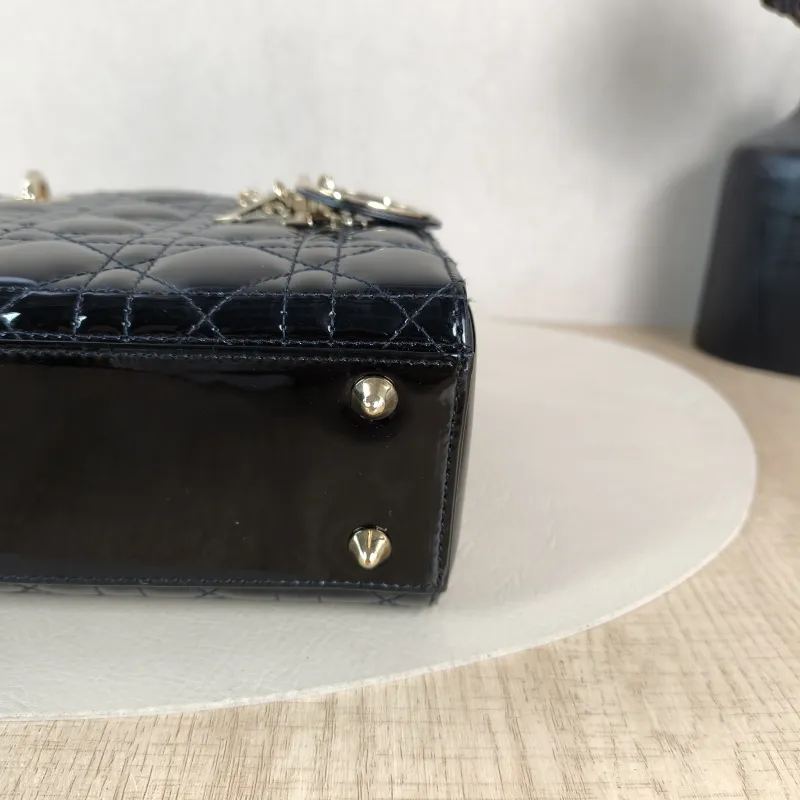 DIOR Top Handle Bag Lady Lady Dior Bag Black Leather Patent Leather Patent Small20 × 8 × 18 cm — detail view 4 of 13