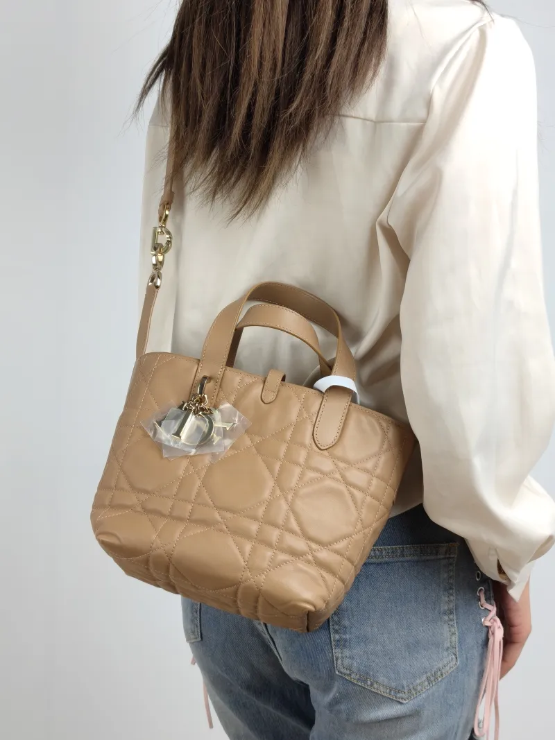 DIOR Top Handle Bag TOUJOURS Edition Brown Calfskin Small 18.5 × 12 × 18.5 cm — on-model view 1 of 2
