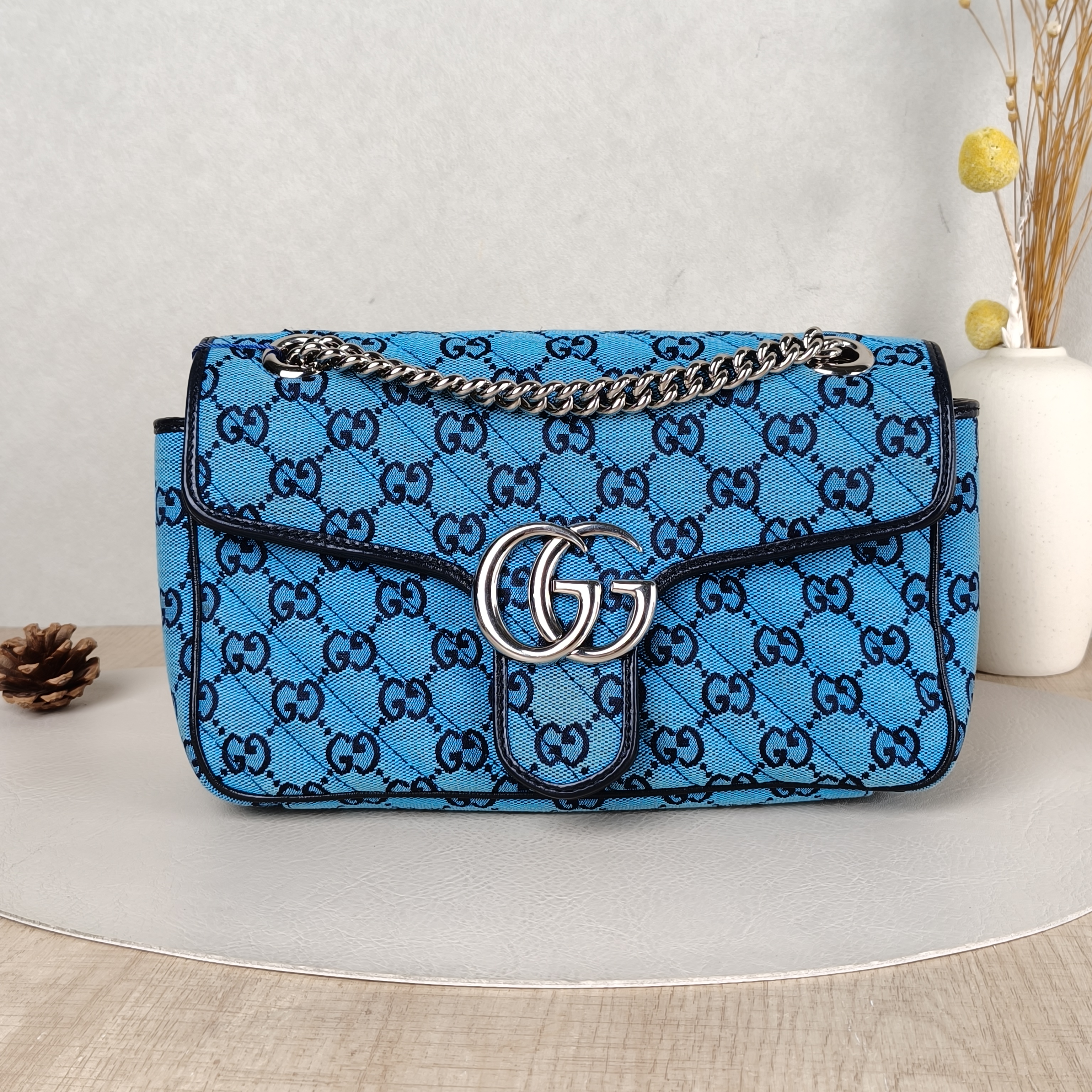 GUCCI Crossbody Bag GG Marmont Medium Marmont 26Blue Canvas Medium26 × 7 × 15 cm