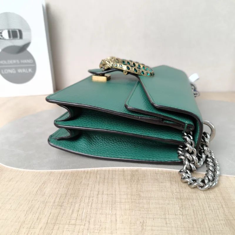 GUCCI Crossbody Bag Dionysus Green Calfskin Medium 28 × 9 × 17 cm — detail view 6 of 11
