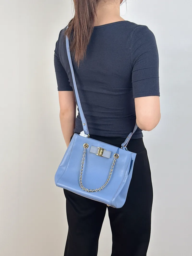 FERRAGAMO Shoulder Bag Tote Bag Blue Calfskin One Size20 × 14 × 20 cm — on-model view 1 of 3