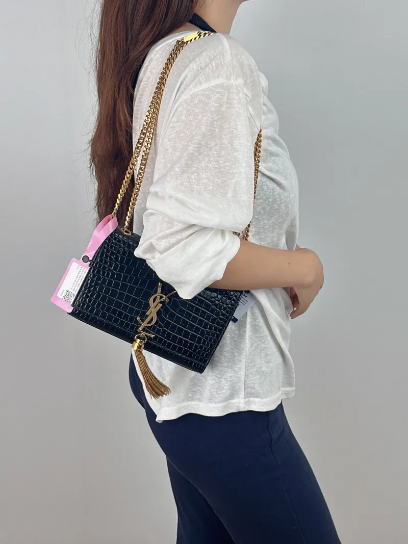 SAINT LAURENT Crossbody Bag KATE Edition Black Calfskin Small 20 × 5 × 12.5 cm — on-model view 1 of 2