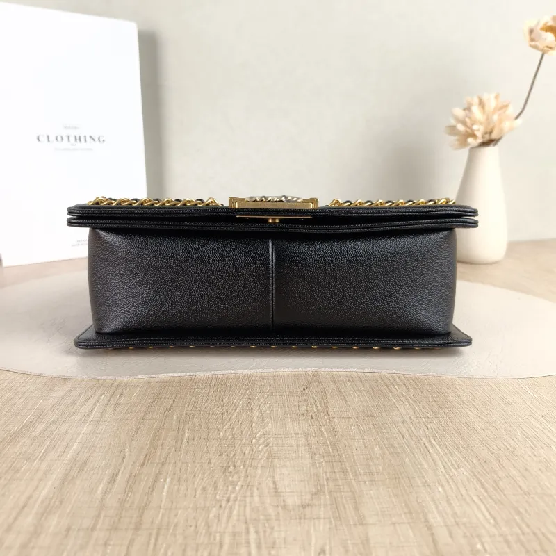 Chanel Crossbody Bag Le Boy​ Black Grained Calfskin Medium 25 × 9 × 15 cm — cover view 3 of 6