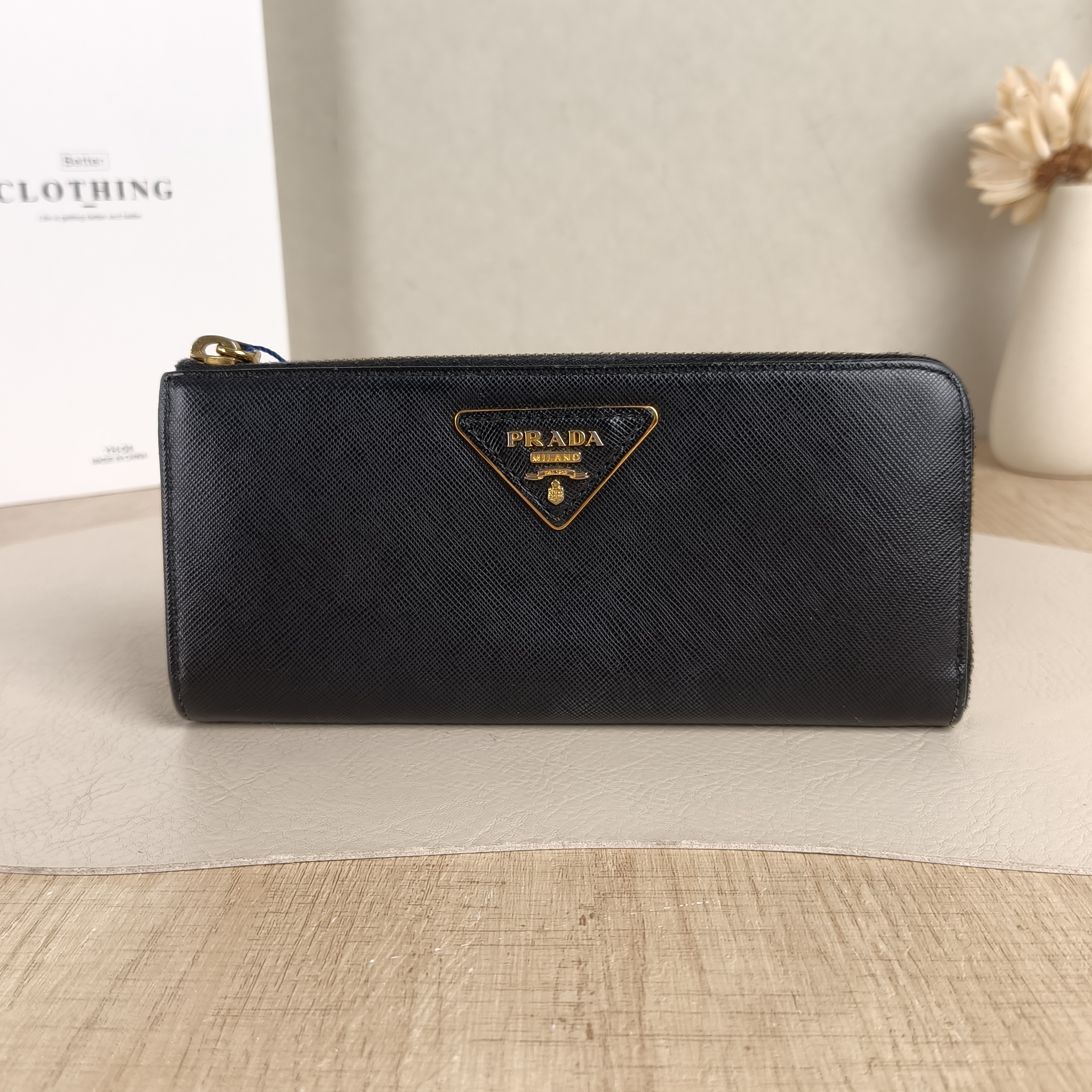 PRADA Wallet Edition Wallet Black Calfskin One Size19.5 × 2 × 9 cm