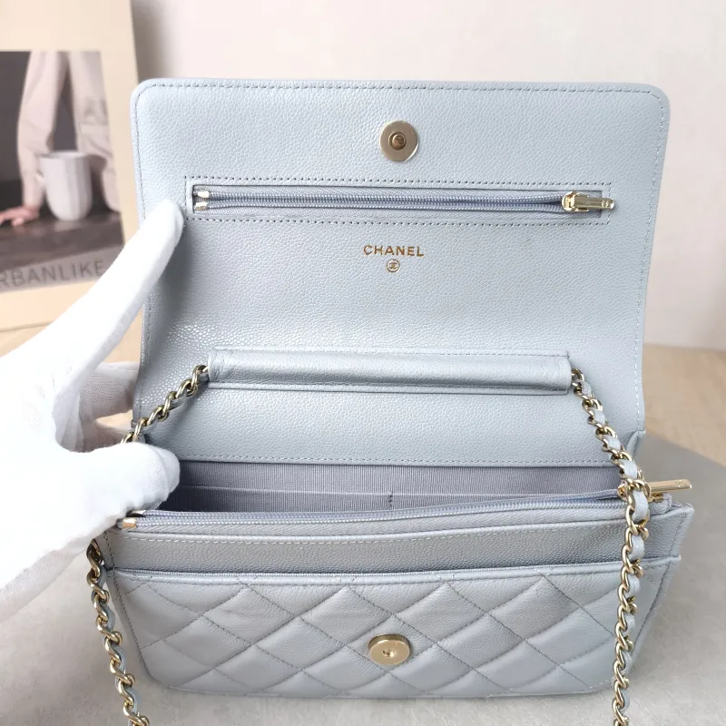 Chanel Crossbody Bag Classic Flap WOC CF WOCWOC Bag Grey Grained Calfskin Mini 19.2 × 3.5 × 12.3 cm — detail view 6 of 11