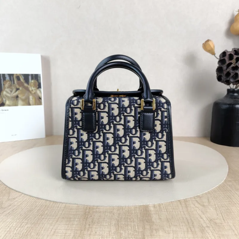 DIOR Crossbody Bag Boston Blue Canvas Small20 × 12.5 × 16 cm
