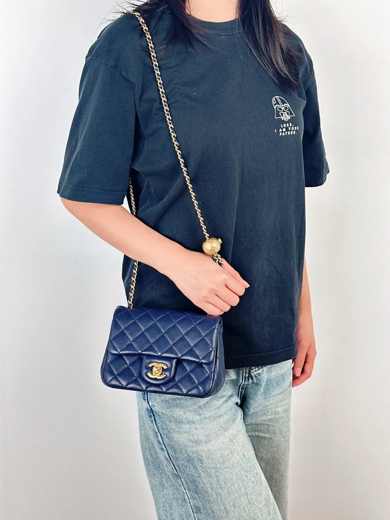 Chanel Crossbody Bag Blue Lambskin 17 × 8 × 13.5 cm — on-model view 1 of 3